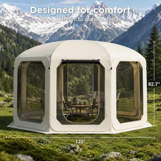 Pop Up Screen Tent for Family Camping, 10x10ft Instant Portable Canopy Screen House with Carry Bag, Windproof Sandbags & Stakes, Outdoor Mesh Shelter for Patio Beach Picnic Party Backyard