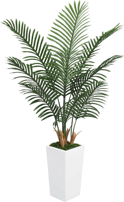 5FT Artificial Palm Tree with White Planter, Realistic Faux Indoor Plant for Home and Office Decor