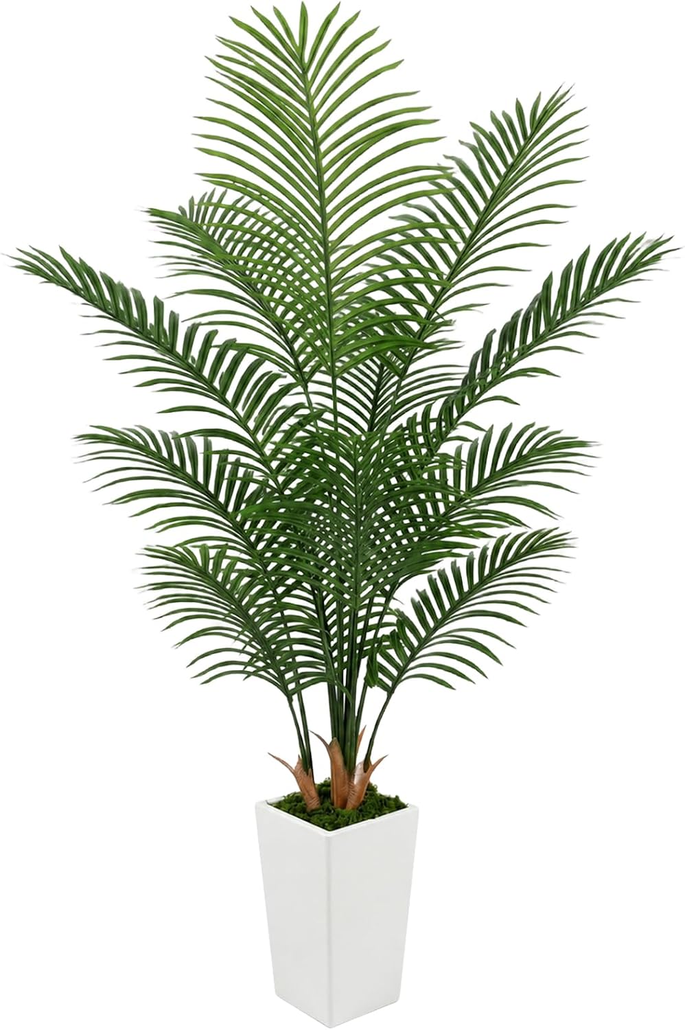 6FT Artificial Palm Tree with White Planter, Realistic Faux Indoor Plant for Home and Office Decor