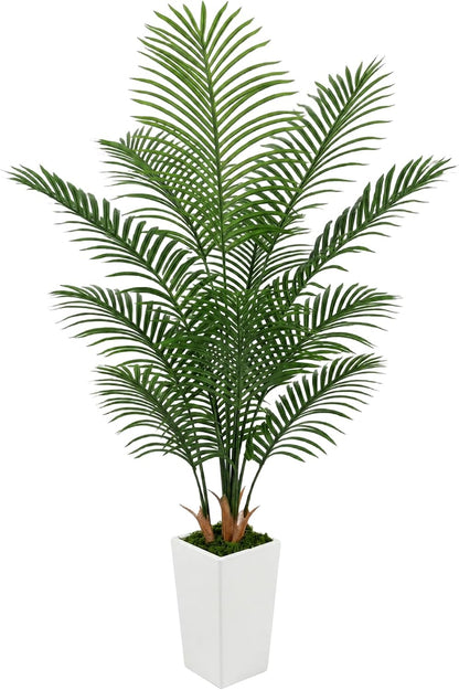 6FT Artificial Palm Tree with White Planter, Realistic Faux Indoor Plant for Home and Office Decor