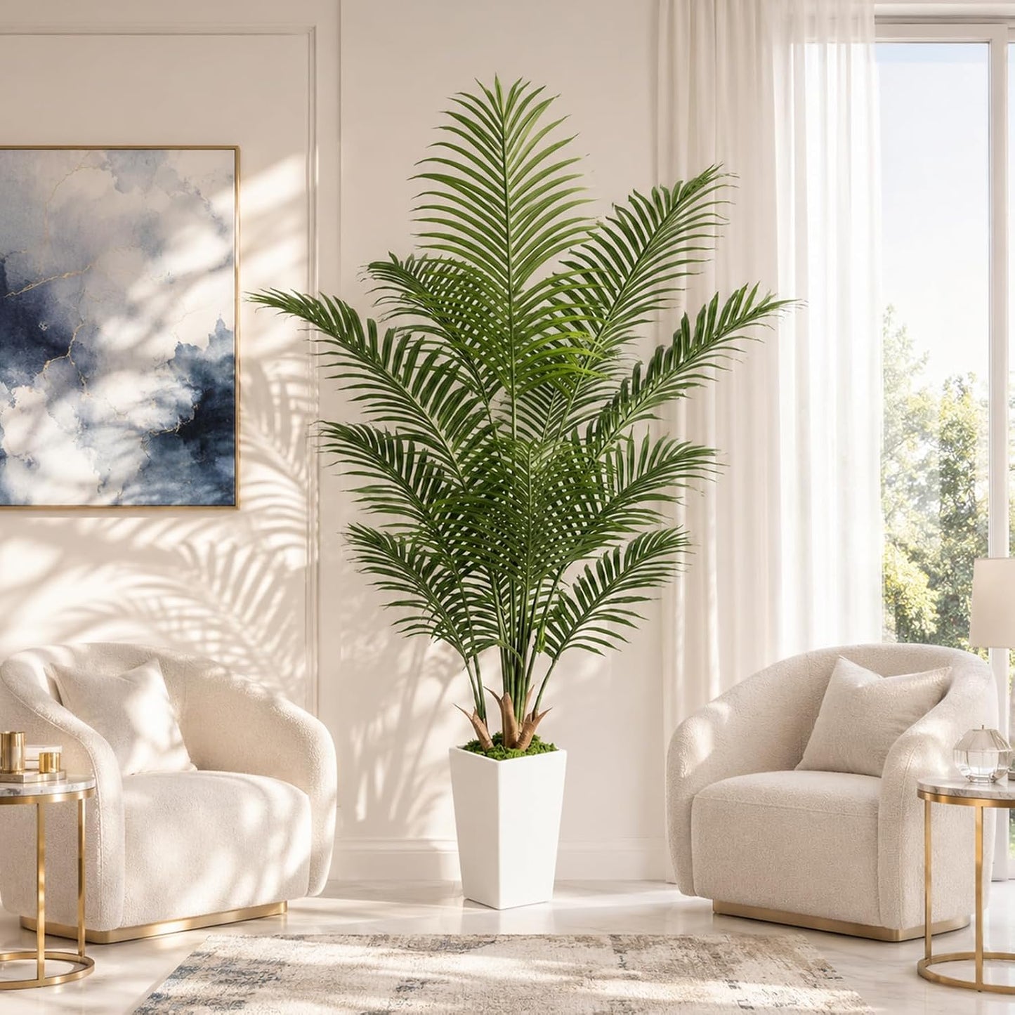 6FT Artificial Palm Tree with White Planter, Realistic Faux Indoor Plant for Home and Office Decor