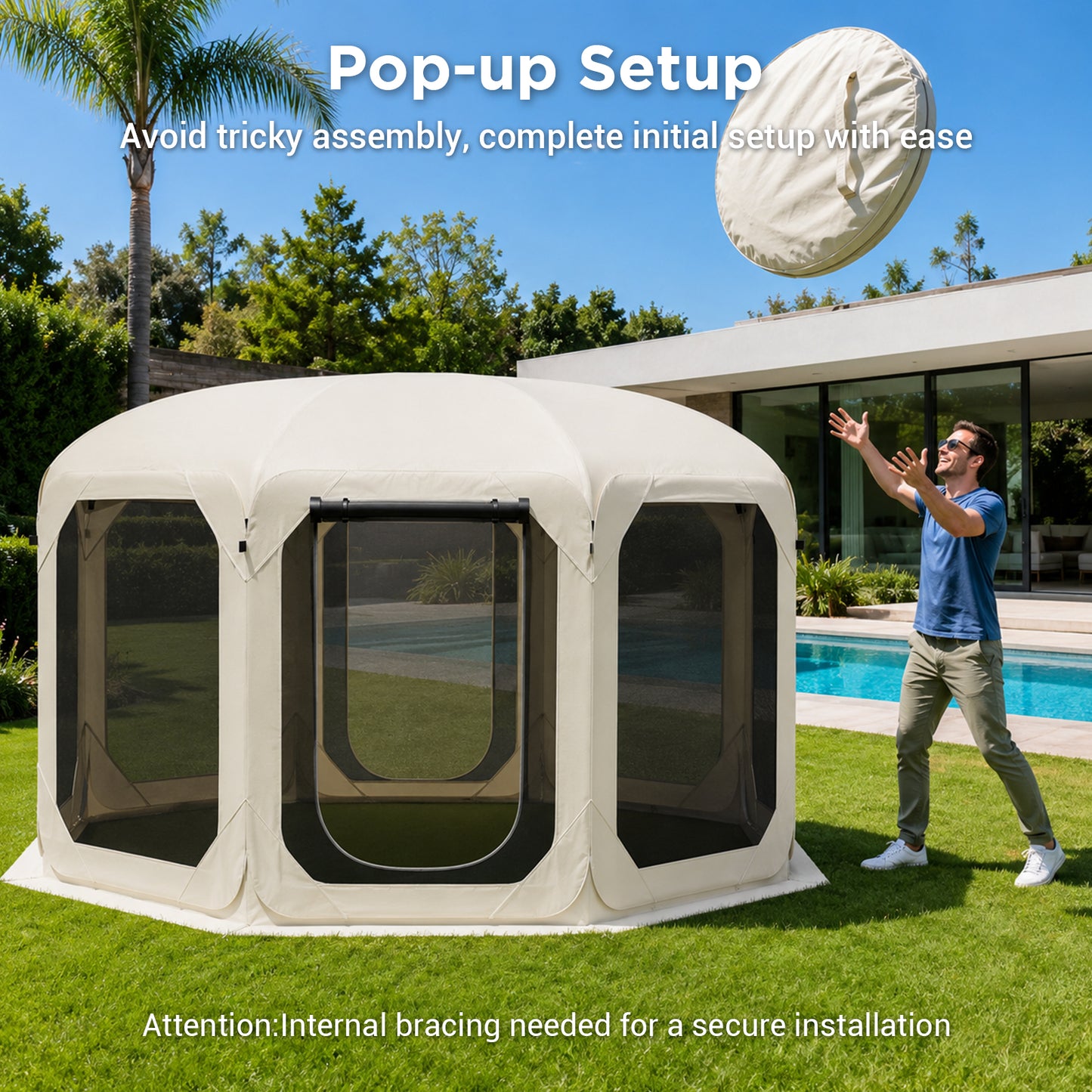 Pop Up Screen Tent for Family Camping, 10x10ft Instant Portable Canopy Screen House with Carry Bag, Windproof Sandbags & Stakes, Outdoor Mesh Shelter for Patio Beach Picnic Party Backyard