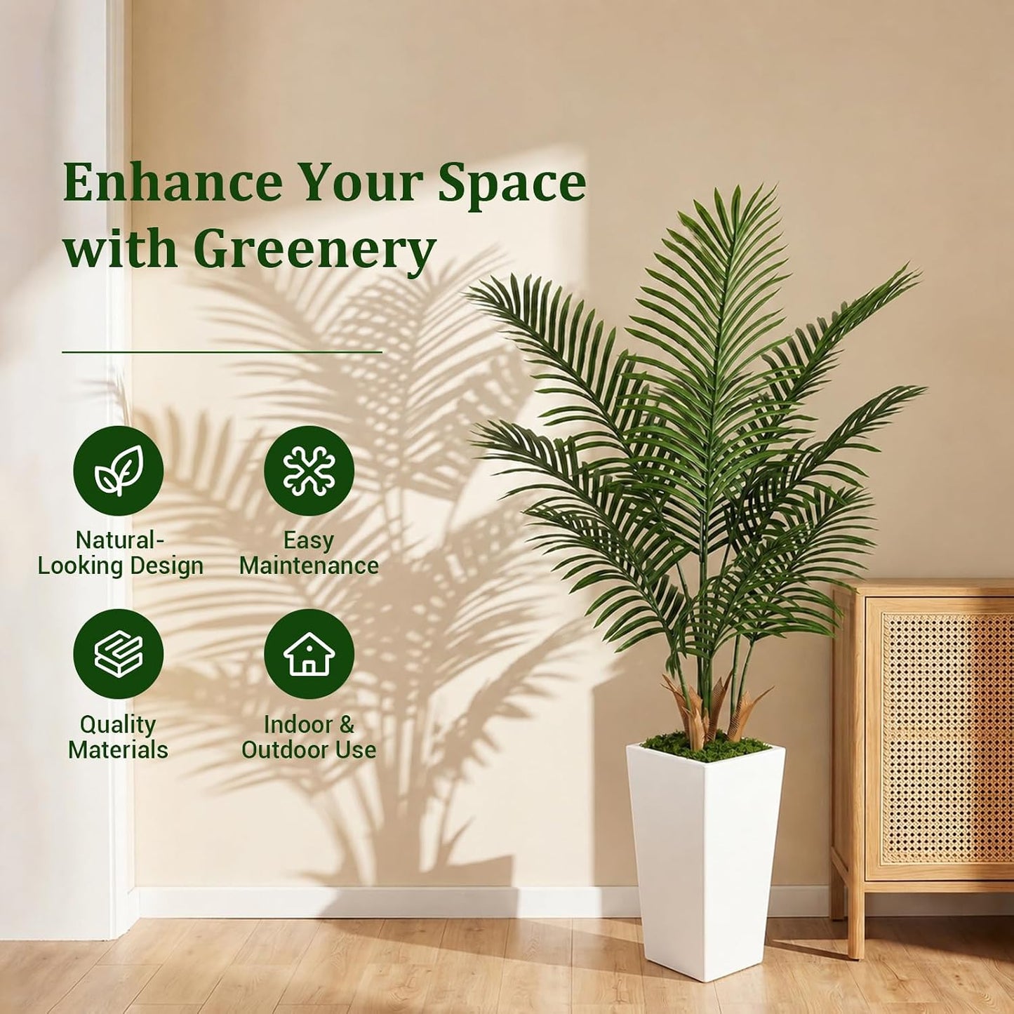 5FT Artificial Palm Tree with White Planter, Realistic Faux Indoor Plant for Home and Office Decor