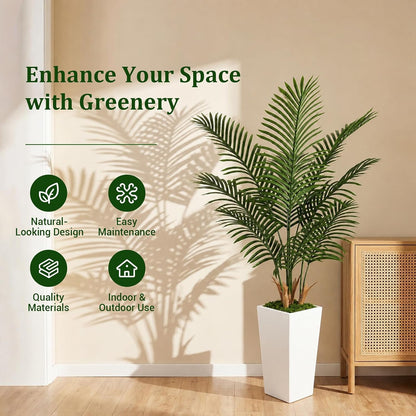 5FT Artificial Palm Tree with White Planter, Realistic Faux Indoor Plant for Home and Office Decor