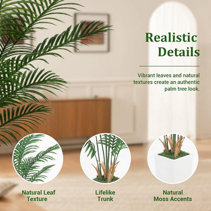6FT Artificial Palm Tree with White Planter, Realistic Faux Indoor Plant for Home and Office Decor