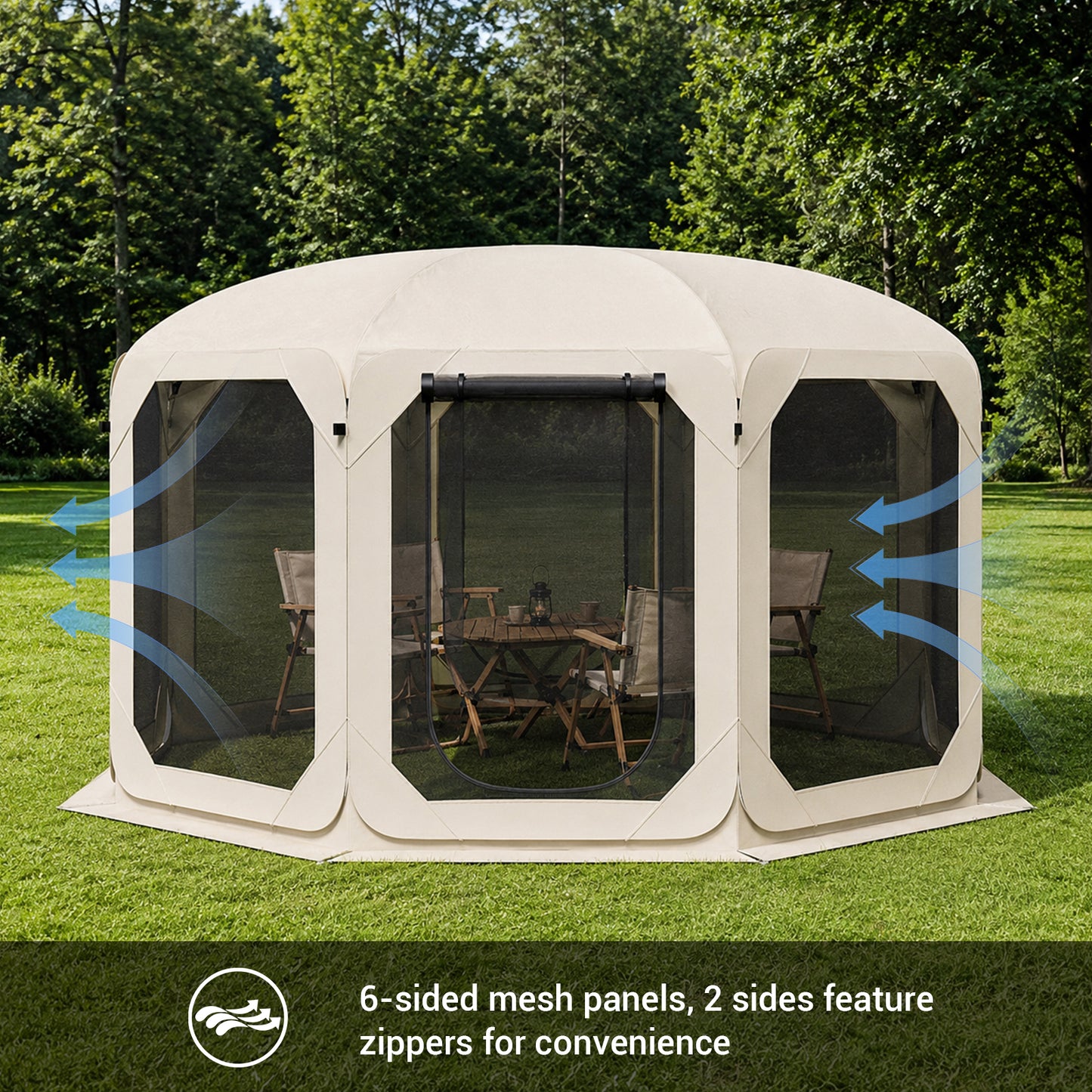 Pop Up Screen Tent for Family Camping, 10x10ft Instant Portable Canopy Screen House with Carry Bag, Windproof Sandbags & Stakes, Outdoor Mesh Shelter for Patio Beach Picnic Party Backyard