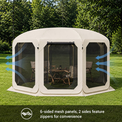 Pop Up Screen Tent for Family Camping, 10x10ft Instant Portable Canopy Screen House with Carry Bag, Windproof Sandbags & Stakes, Outdoor Mesh Shelter for Patio Beach Picnic Party Backyard