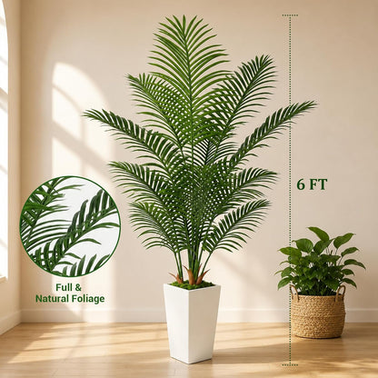 6FT Artificial Palm Tree with White Planter, Realistic Faux Indoor Plant for Home and Office Decor