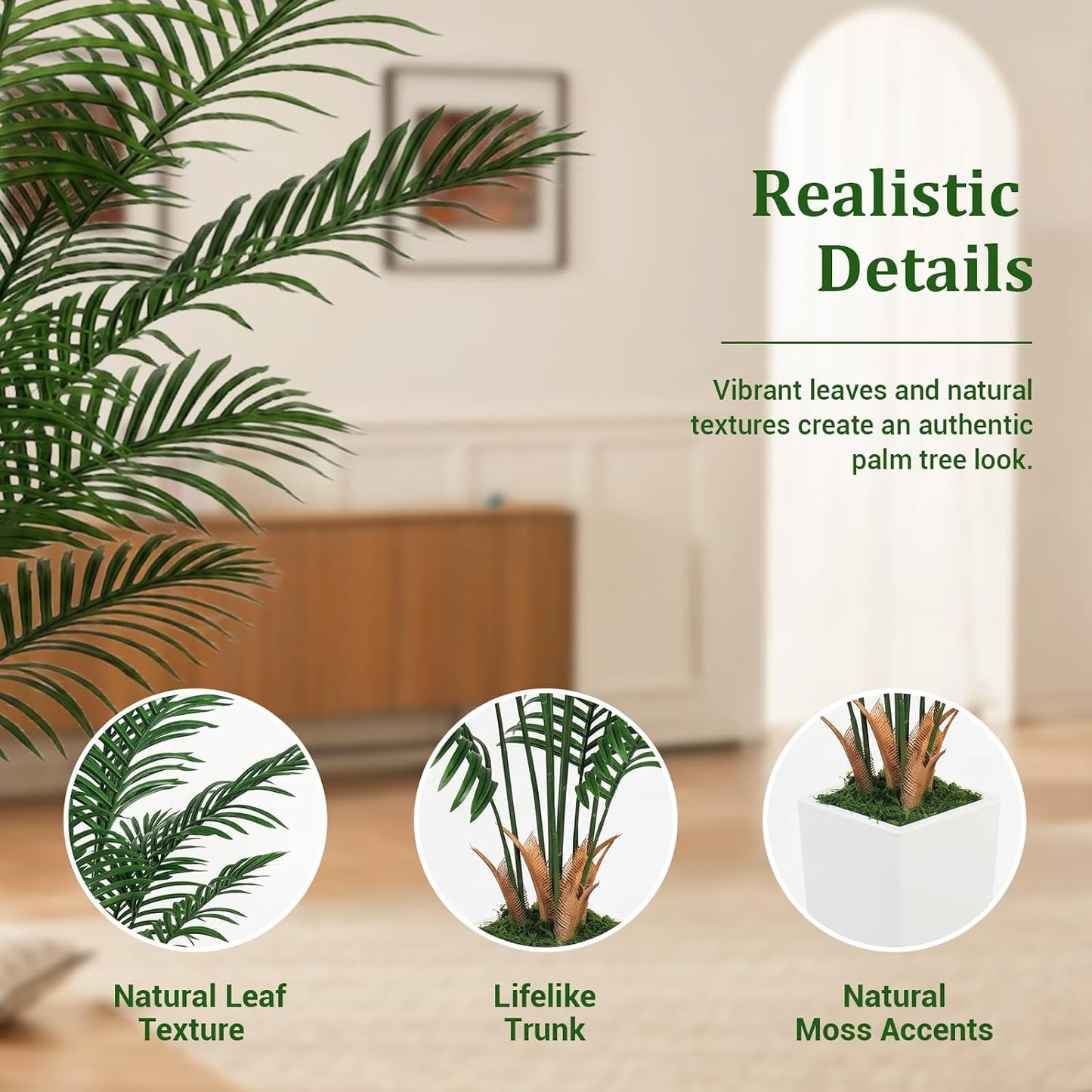 5FT Artificial Palm Tree with White Planter, Realistic Faux Indoor Plant for Home and Office Decor