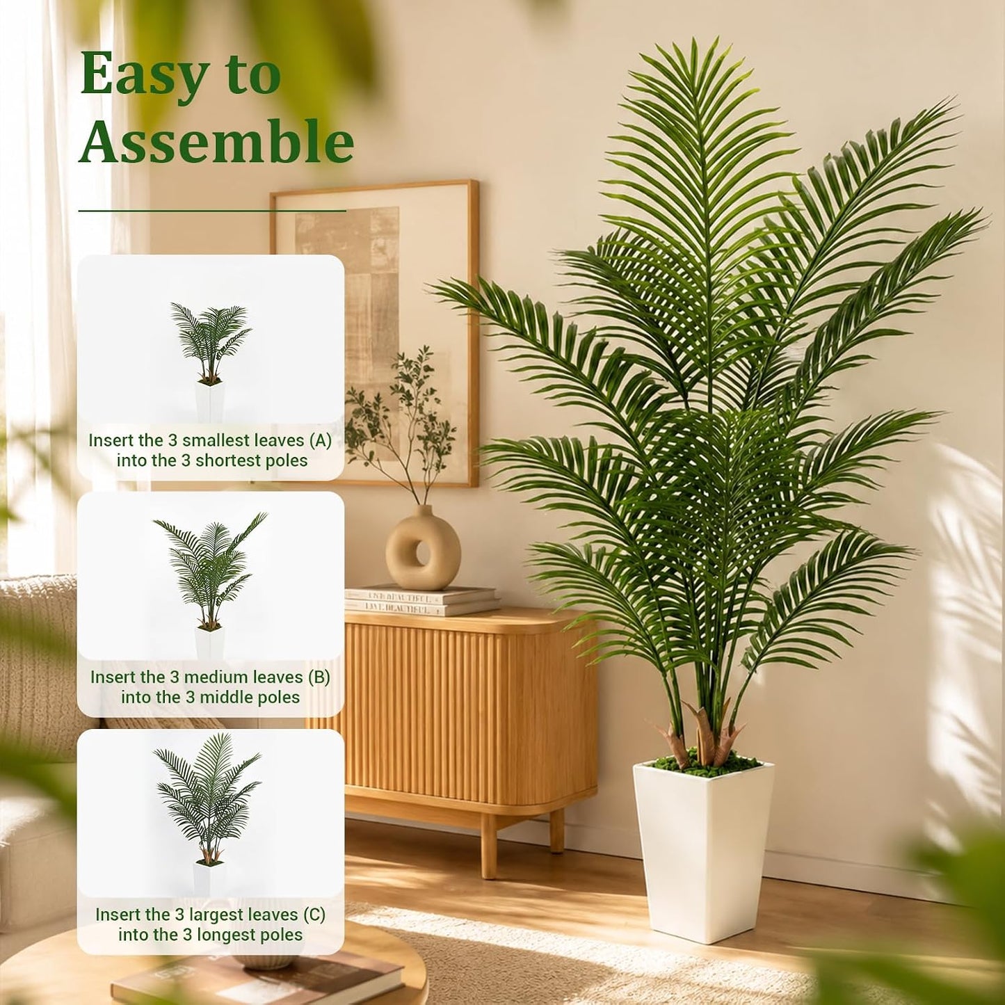 6FT Artificial Palm Tree with White Planter, Realistic Faux Indoor Plant for Home and Office Decor