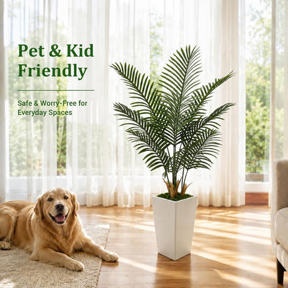 5FT Artificial Palm Tree with White Planter, Realistic Faux Indoor Plant for Home and Office Decor