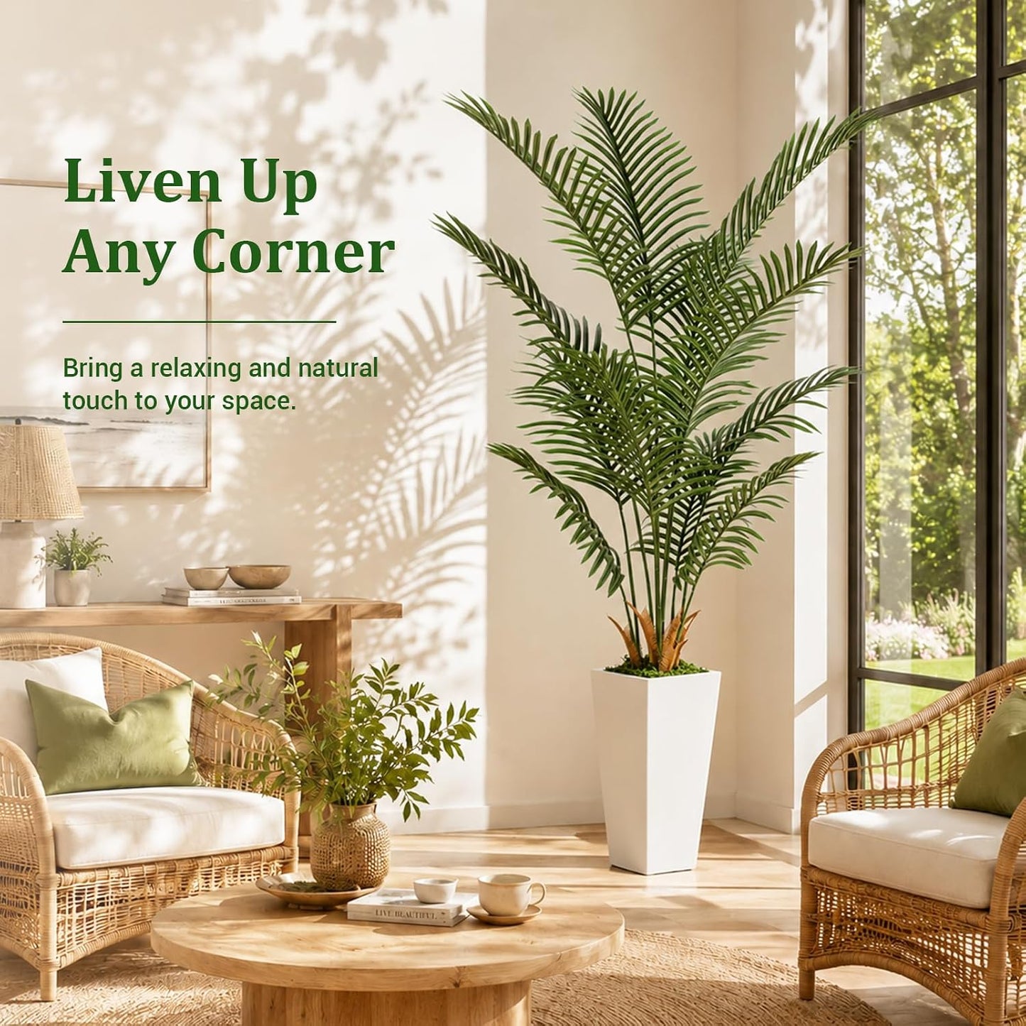 6FT Artificial Palm Tree with White Planter, Realistic Faux Indoor Plant for Home and Office Decor