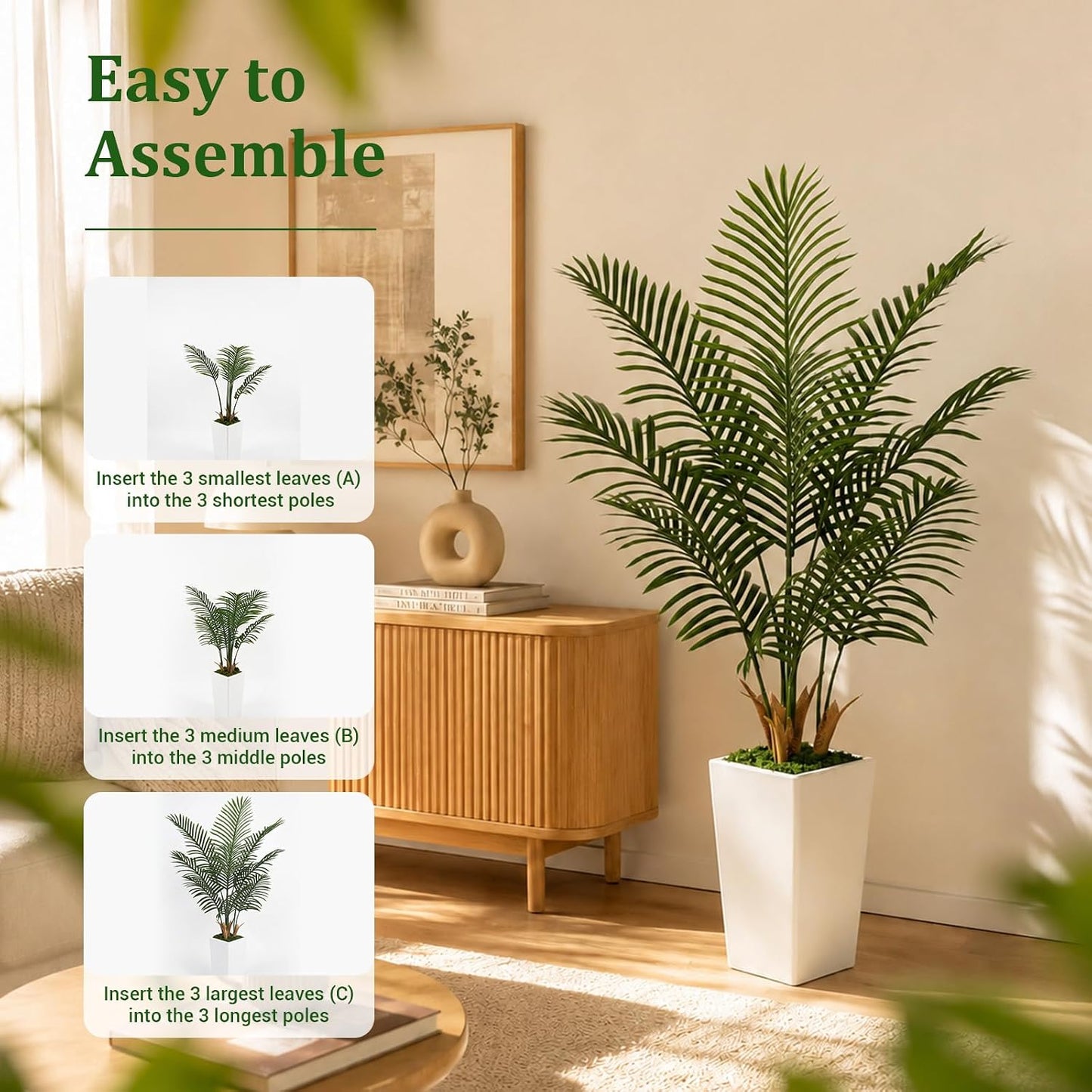 5FT Artificial Palm Tree with White Planter, Realistic Faux Indoor Plant for Home and Office Decor