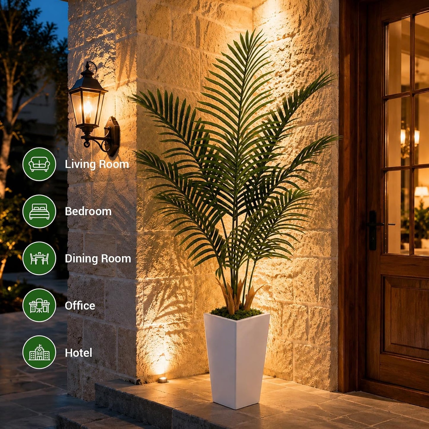 5FT Artificial Palm Tree with White Planter, Realistic Faux Indoor Plant for Home and Office Decor