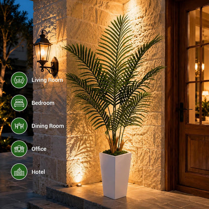 5FT Artificial Palm Tree with White Planter, Realistic Faux Indoor Plant for Home and Office Decor