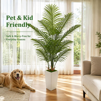 6FT Artificial Palm Tree with White Planter, Realistic Faux Indoor Plant for Home and Office Decor